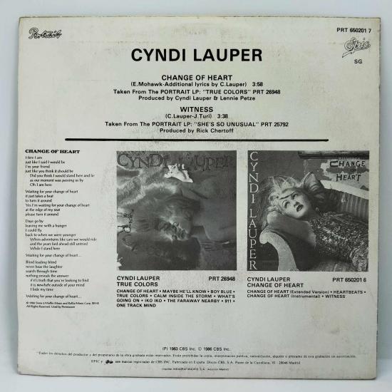 Cindy lauper change of heart pressage promo espagne single vinyle 45t occasion 1