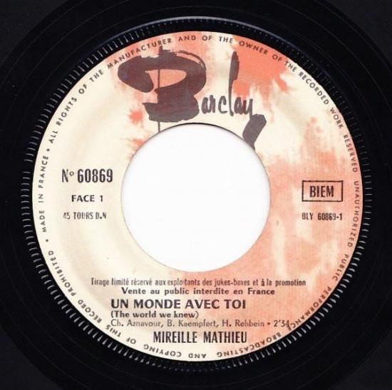 Mireille mathieu un monde avec toi single vinyle 45t occasion 3